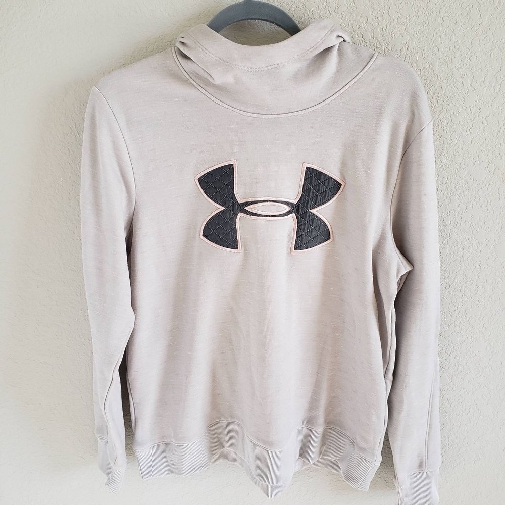 Under Armour Womans Size L Hoodie Sweatshirt Cream Pink Black Logo ColdGear